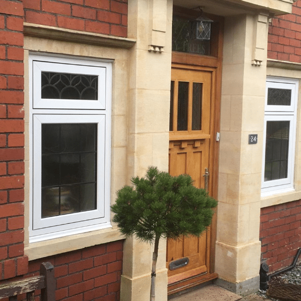 flush casement windows in upvcwith wooden front door