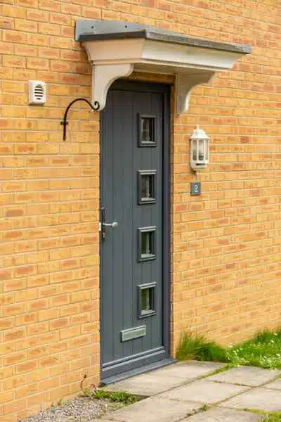 Residential door with square glass panels