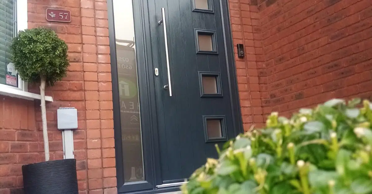 welcoming entrance with smart door and plants