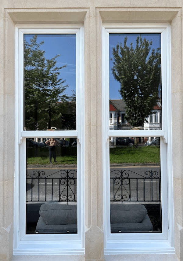 customer photo upvc sash windows installation with stone pillars
