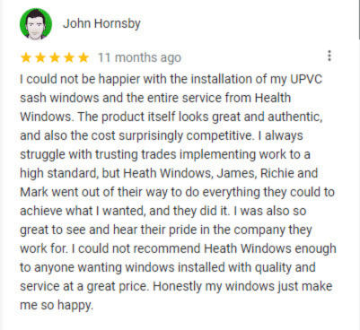 customergoogle review of upvc sash windows installation