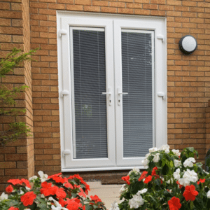 french doors with blinds