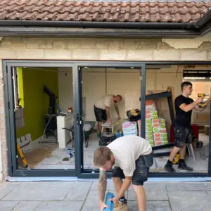 large bifold doors being installed in cardiff