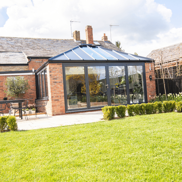 replacement conservatory with glass edwardian roof. the ultraframe hup