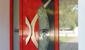 red aluminium and glass spitfire front door